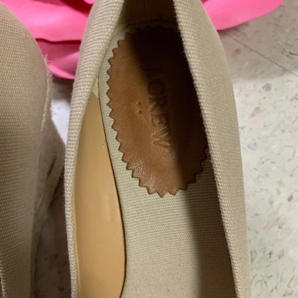 J CREW FACTORY Womens 10 Seville Espadrille Wedge Slip On Beige Canvas Round Toe